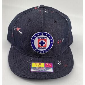 NWT Cruz Azul Fan Ink Hat Football Soccer Navy Paint Splatter Fitted Size 7 3/4